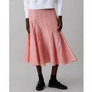 Caron Callahan Diya Skirt Silk Blend Gingham Pleated Midi Pink Size 10